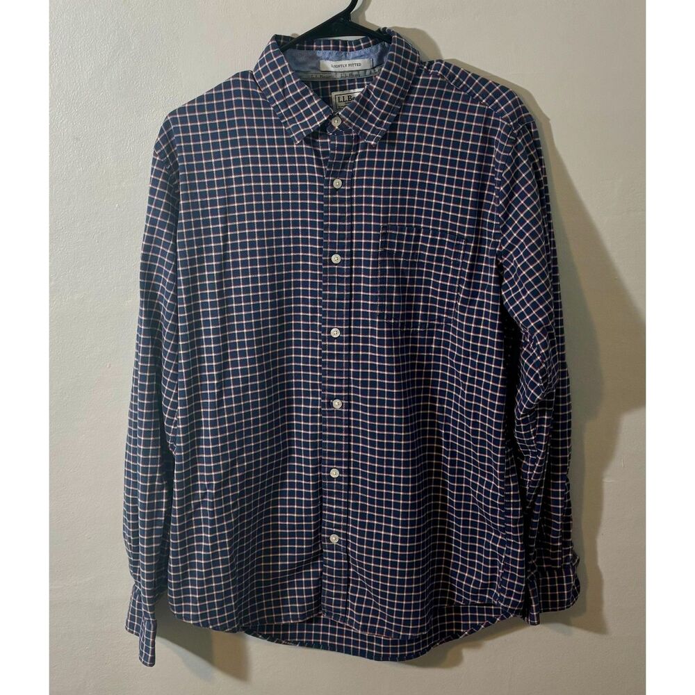 L.L. Bean Men’s Button Down Shirt Medium Blue Red Check CoolMax Blend